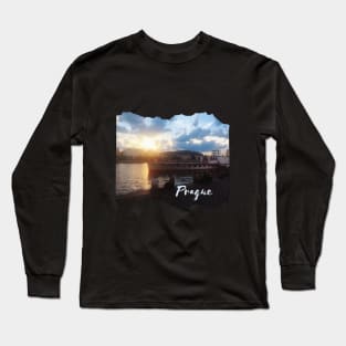 Sunset in prague city by the river Long Sleeve T-Shirt